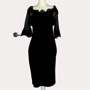 Lace Mesh Slinky Knit Dress Black M? am